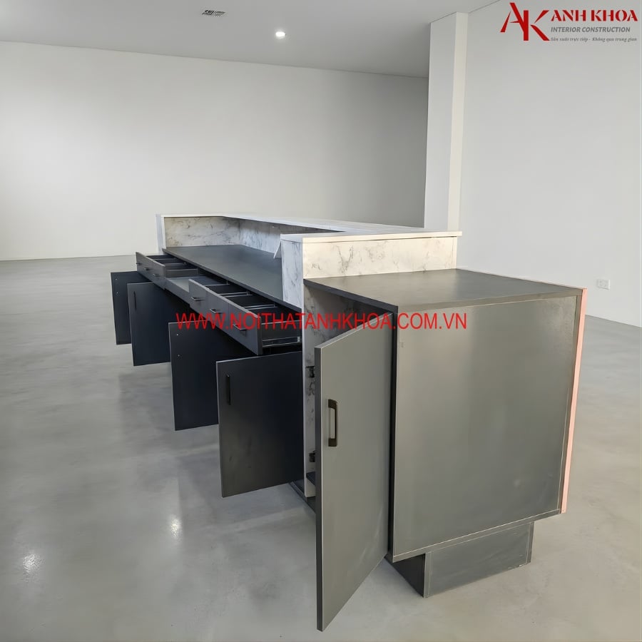 Quầy Lễ Tân Khách Sạn Gỗ Công Nghiệp Đẹp Hiện Đại