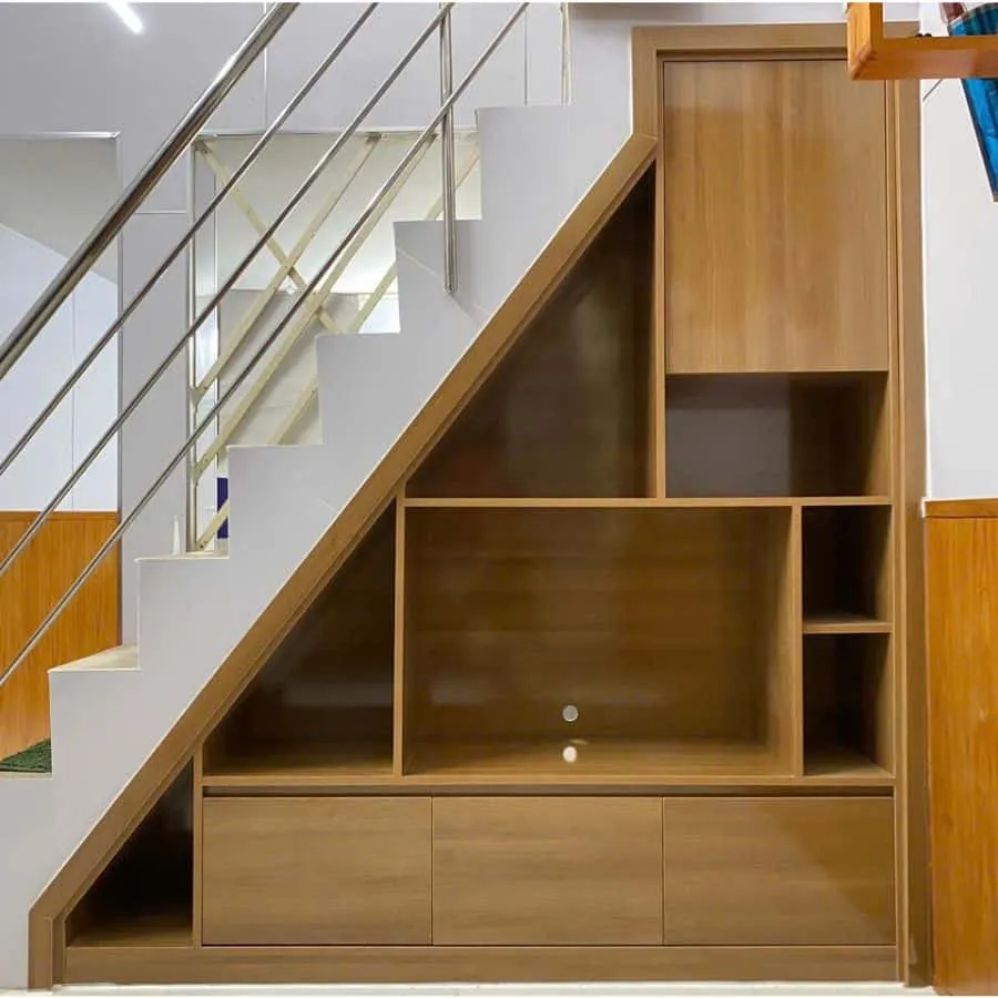 Tủ Dưới Cầu Thang Gỗ Công Nghiệp Đẹp Tiện Lợi