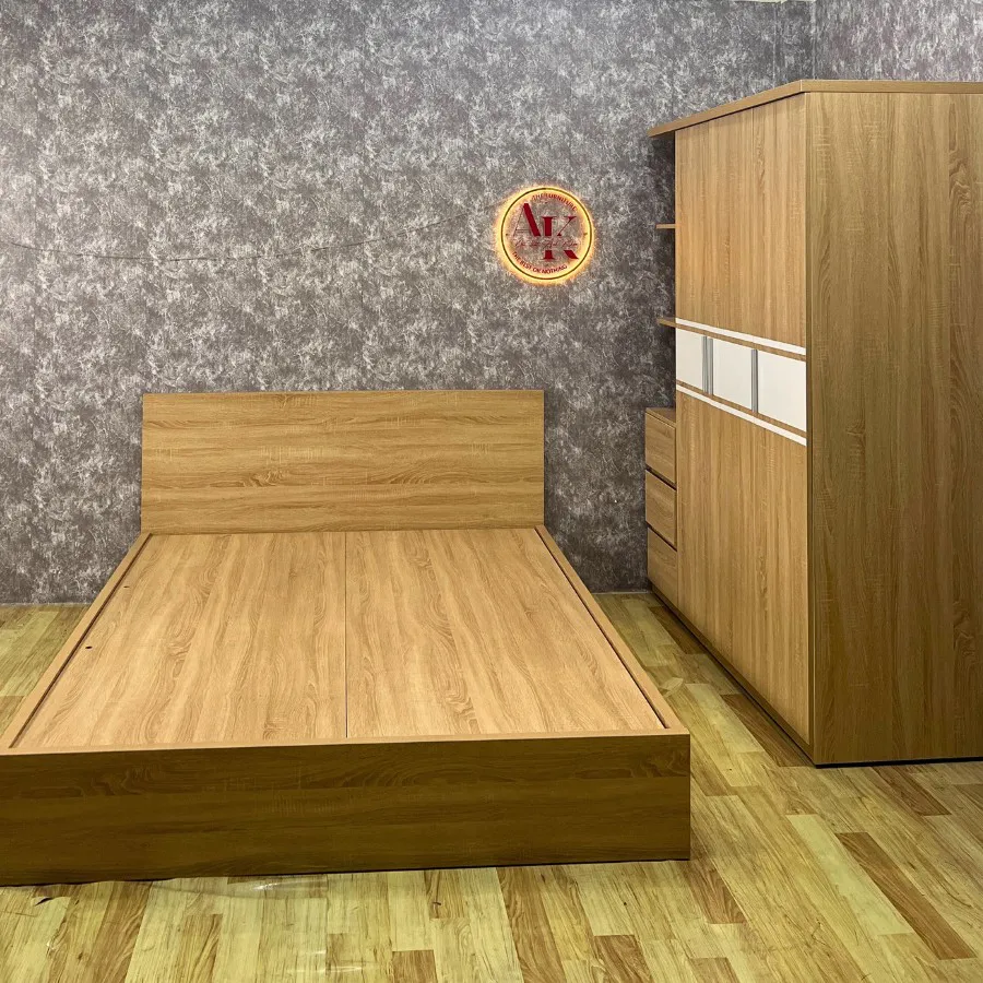 Combo Giường Tủ Gỗ Công Nghiệp 1m6 Màu Vàng Hiện Đại