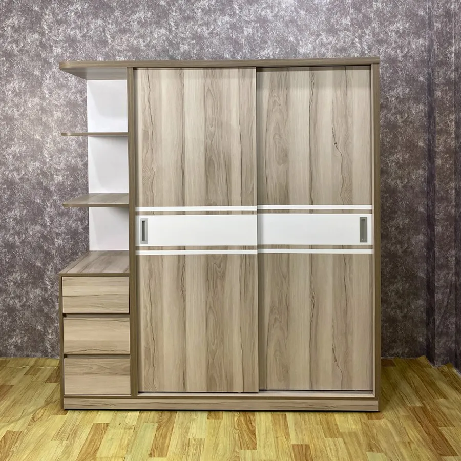 Tủ Quần Áo Cửa Lùa Phối Sọc Trắng Có Kệ Cao Cấp Hiện Đại