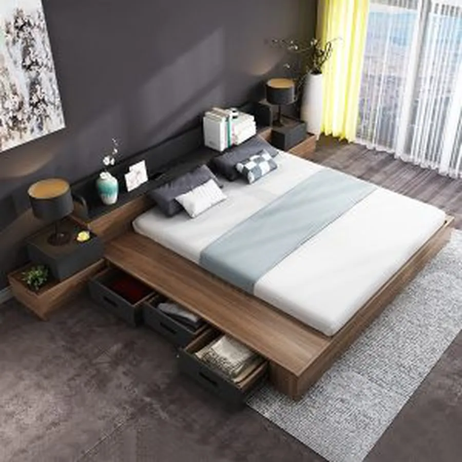 Giường Ngủ Gỗ Công Nghiệp Có Ngăn Kéo Màu Óc Chó Đẹp Giá Tốt