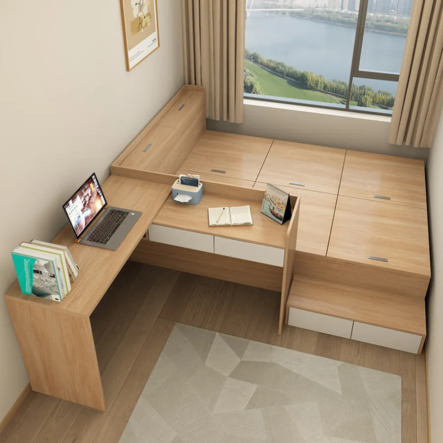 Giường Ngủ Gỗ Công Nghiệp Kết Hợp Bàn Học và Tủ Áo