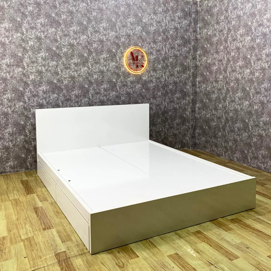 Giường Ngủ Gỗ Ép Màu Trắng Có Ngăn Kéo Rộng