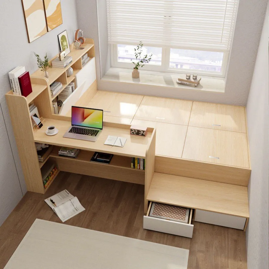 Giường Ngủ Thông Minh Kết Hợp Bàn Làm Việc Gỗ Công Nghiệp