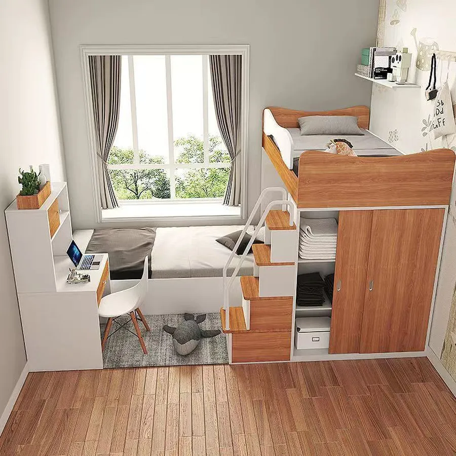 Giường Tầng Gỗ Công Nghiệp Thông Minh Thiết Kế Tối Giản