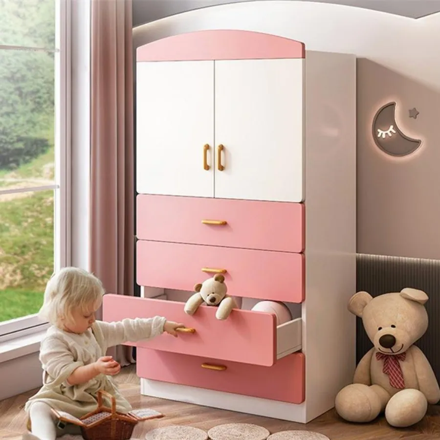 Tủ Áo Trẻ Em Gỗ Công Nghiệp Màu Hồng Phối Trắng Đẹp Giá Rẻ