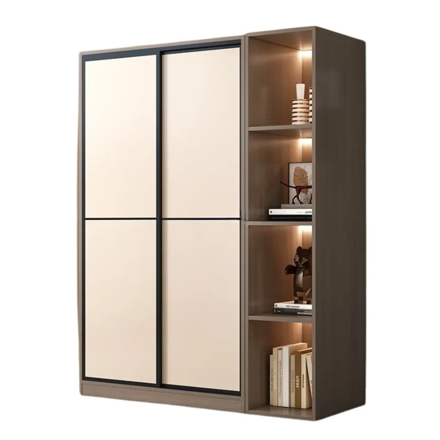 Tủ Cửa Lùa Gỗ MDF Màu Xám Phối Cánh Trắng