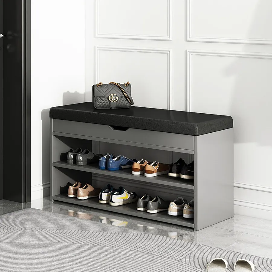 Tủ Giày Dép Gỗ MDF Màu Xám Có Nệm Tiện Lợi