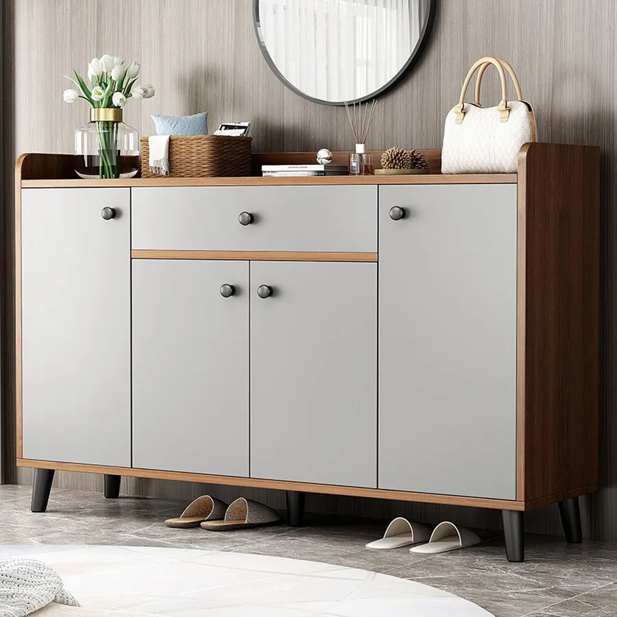Tủ Giày Gỗ Công Nghiệp Màu Vàng Phối Xám Đẹp Hiện Đại