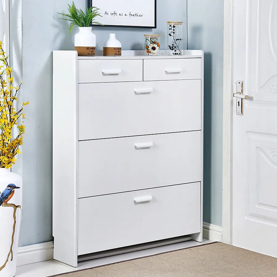 Tủ Giày Gỗ MDF Màu Trắng Thiết Kế Thông Minh Chứa Nhiều Giày Dép