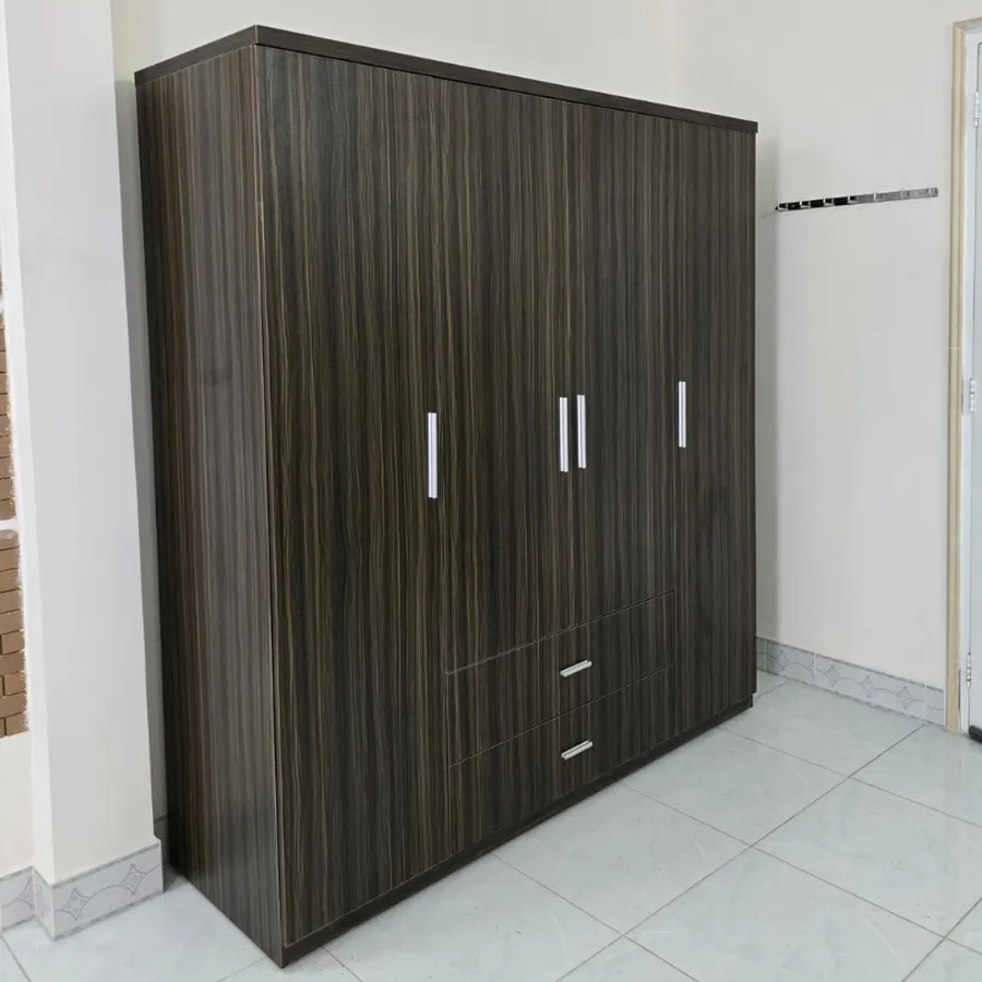 Tủ Quần Áo 4 Cánh Gỗ MDF Màu Nâu Hiện Đại Giá Rẻ