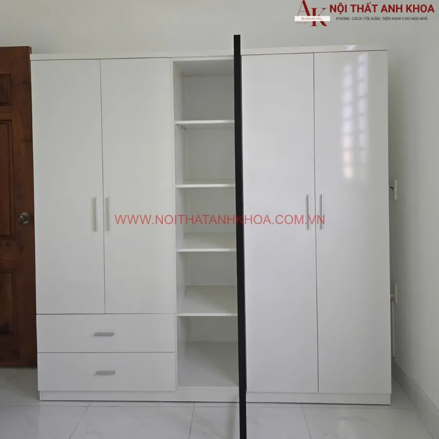 Tủ Quần Áo 5 Cánh Màu Trắng Gỗ Công Nghiệp Đẹp Giá Rẻ