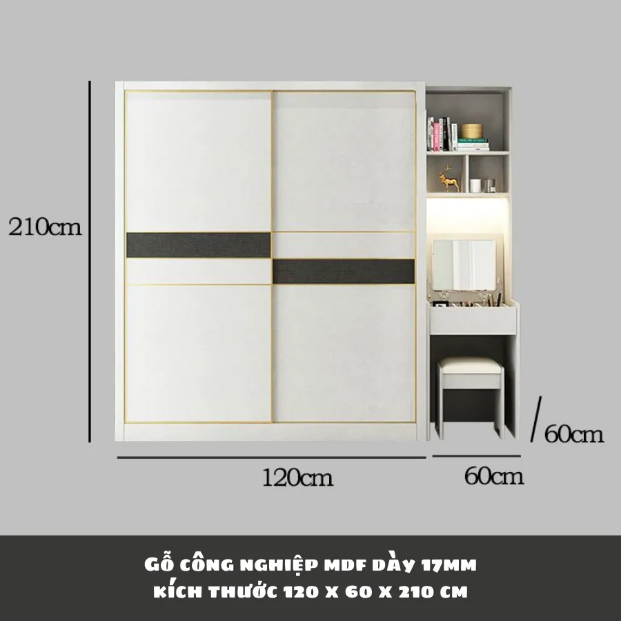 Tủ Quần Áo Cửa Lùa 2 Cánh Màu Trắng Phối Viền Đen Đẹp Hiện Đại