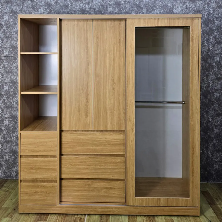 Tủ Quần Áo Cửa Lùa Gỗ MDF Kết Hợp Cánh Kính Đẹp Giá Rẻ