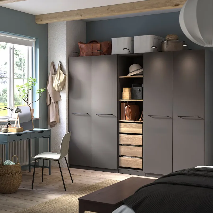 Tủ Quần Áo Gỗ Công Nghiệp 4 Cánh Màu Xám Hiện Đại Giá Rẻ