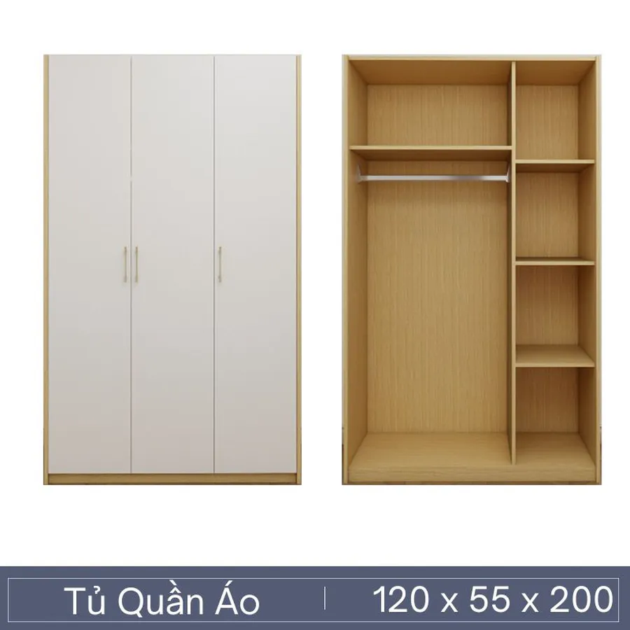 Tủ Quần Áo Gỗ Công Nghiệp Màu Vàng Phối Trắng Hiện Đại Giá Rẻ