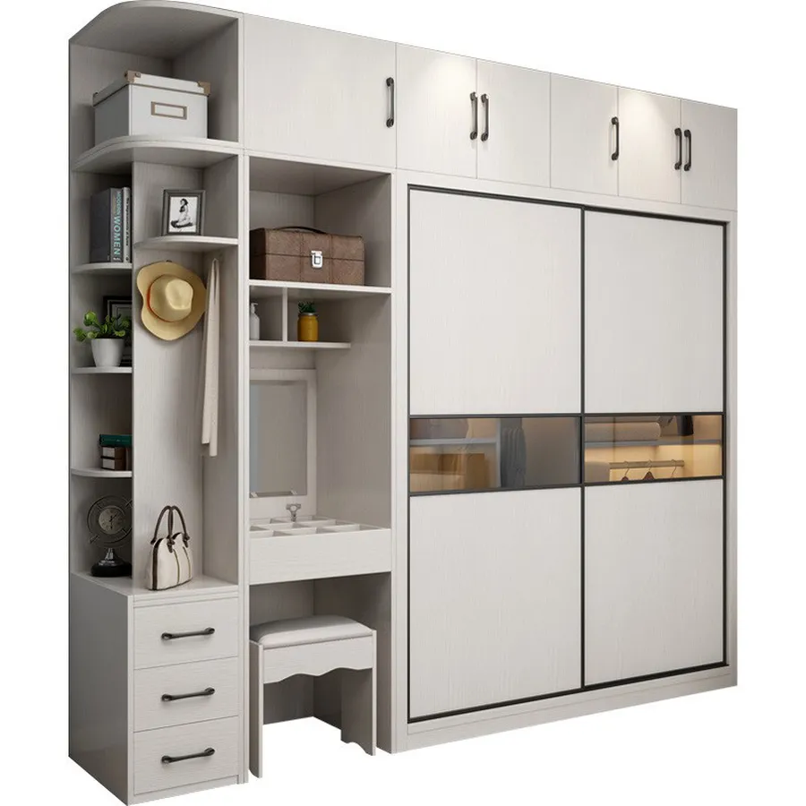 Tủ Quần Áo Gỗ MDF Màu Trắng Phối Cánh Kính Đẹp Hiện Đại