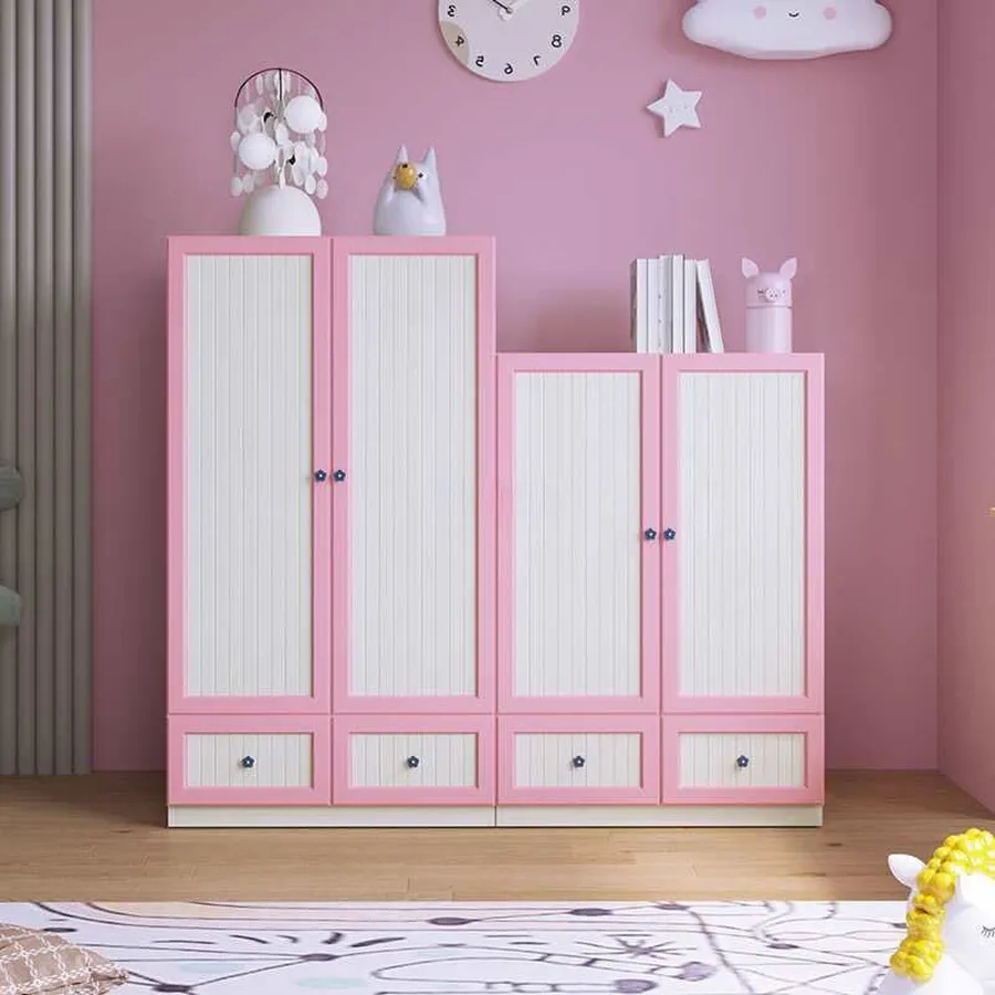 Tủ Quần Áo Trẻ Em Gỗ Công Nghiệp Màu Hồng Phối Trắng Giá Rẻ