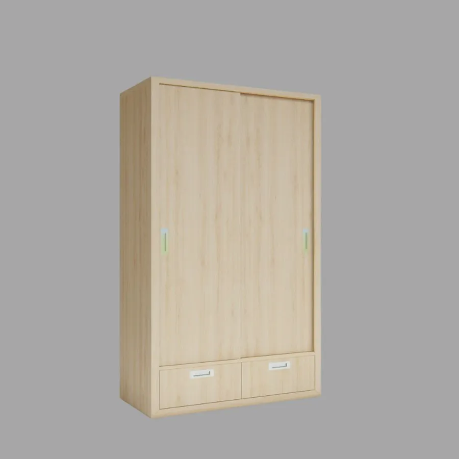 Tủ Áo Cửa Lùa Gỗ Công Nghiệp MDF Màu Vàng Vân Gỗ Giá Tốt