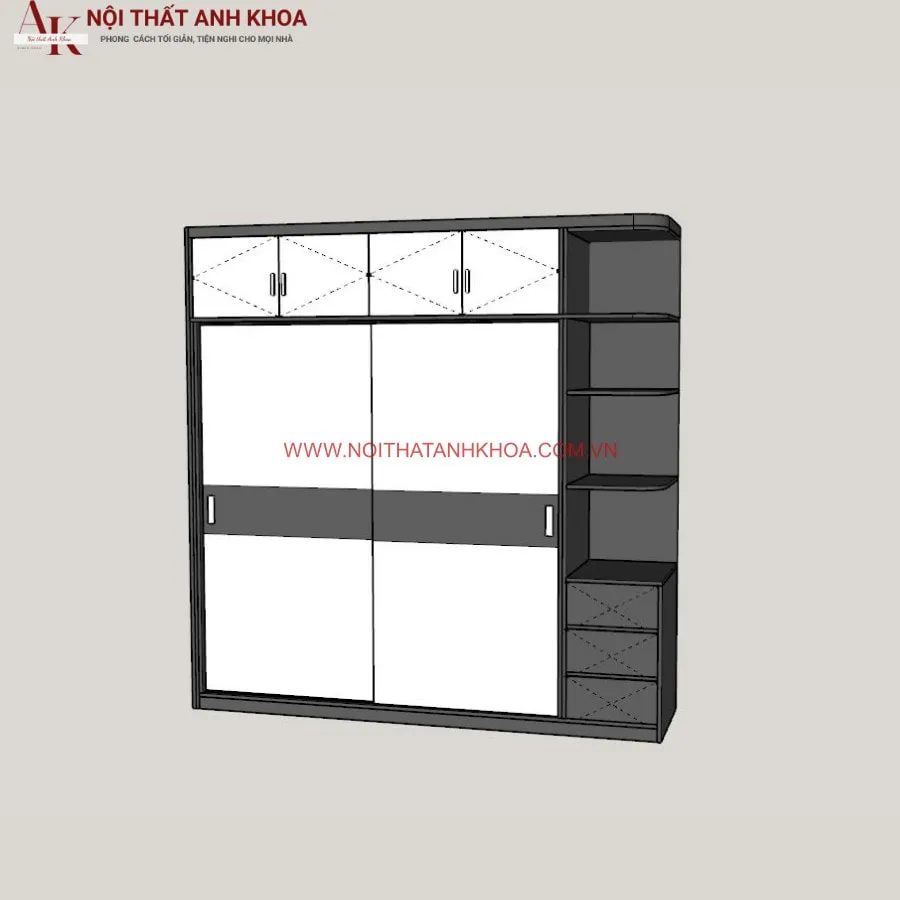 Mẫu Tủ Quần Áo Đẹp Cửa Lùa Gỗ Công Nghiệp Màu Tối Cao Cấp Hiện Đại