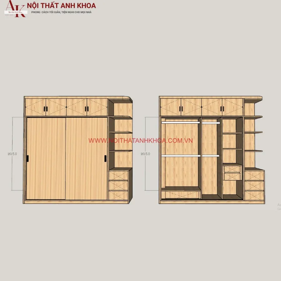Tủ Quần Áo Cánh Trượt Gỗ Công Nghiệp Cao Cấp