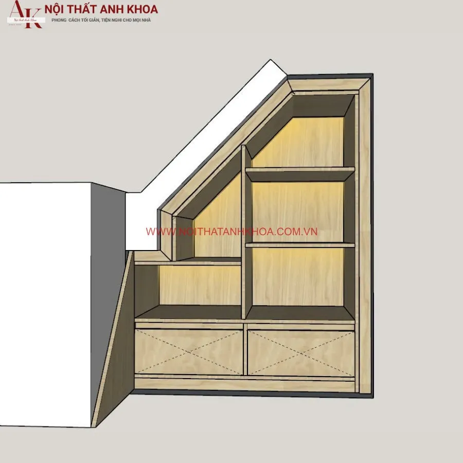 Tủ Cầu Thang Gỗ Công Nghiệp Có Led Sang Trọng