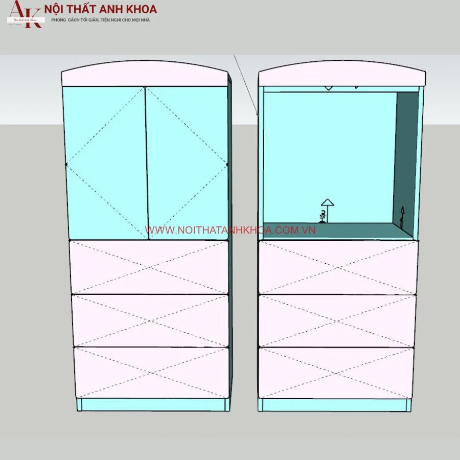 Tủ Áo Trẻ Em Gỗ Công Nghiệp Màu Hồng Phối Trắng Đẹp Giá Rẻ