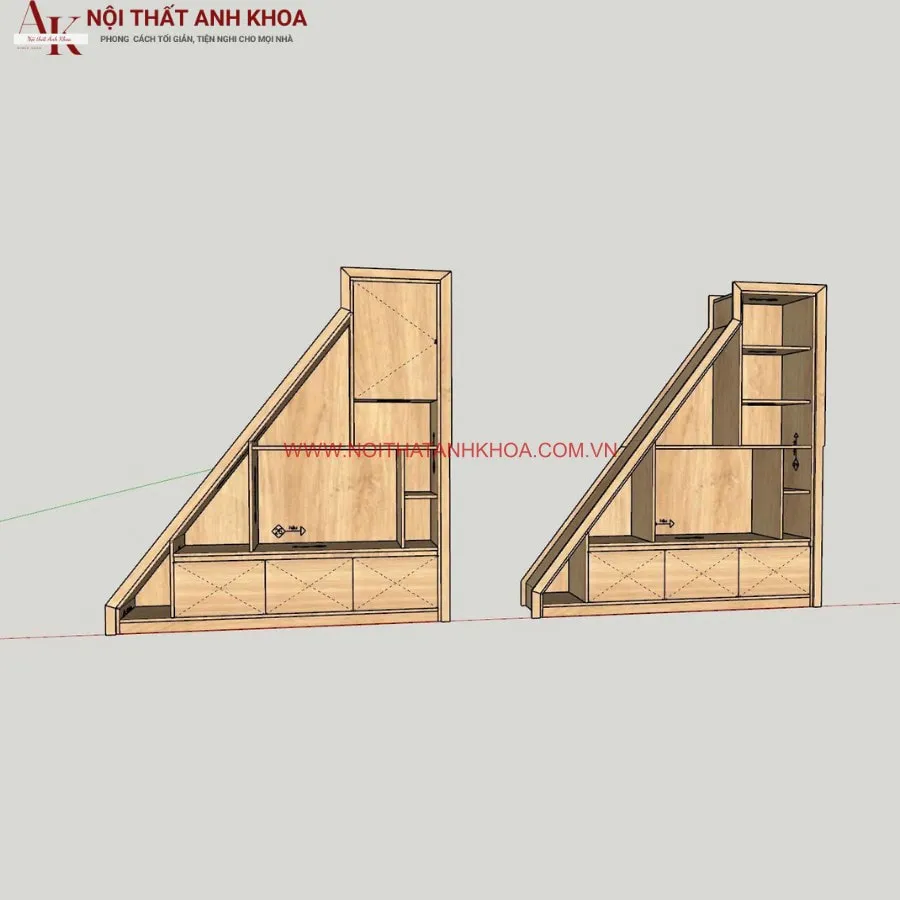 Tủ Dưới Cầu Thang Gỗ Công Nghiệp Đẹp Tiện Lợi