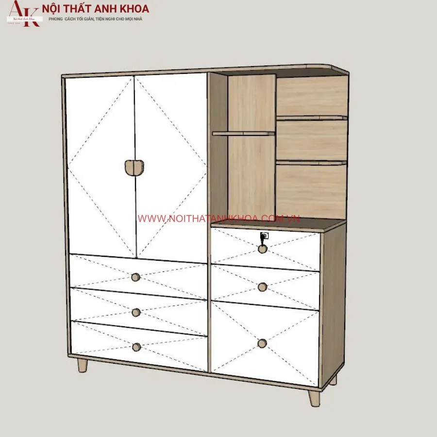 Tủ Quần Áo Trẻ Em Gỗ MDF Có Kệ Phối Màu Đẹp Giá Rẻ