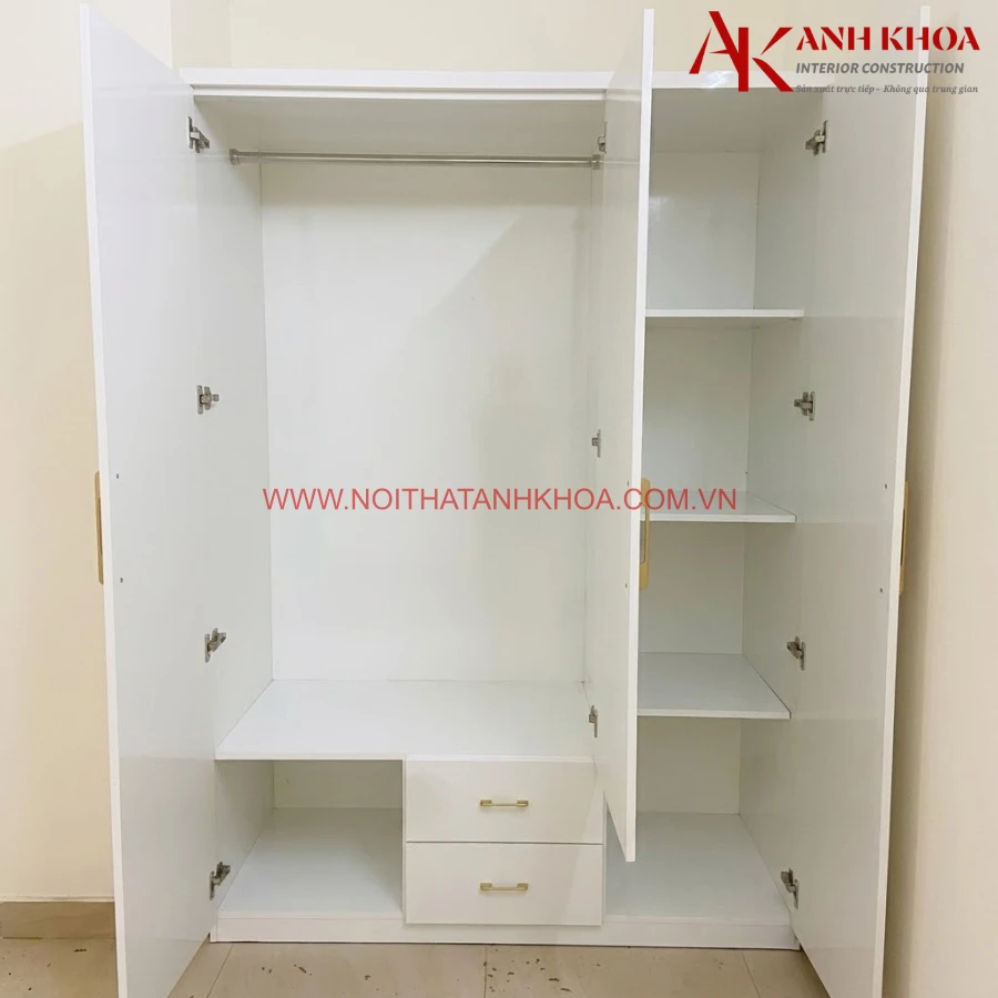 Tủ Quần Áo Giá Rẻ Gỗ Công Nghiệp Màu Vàng Phối Cánh Trắng