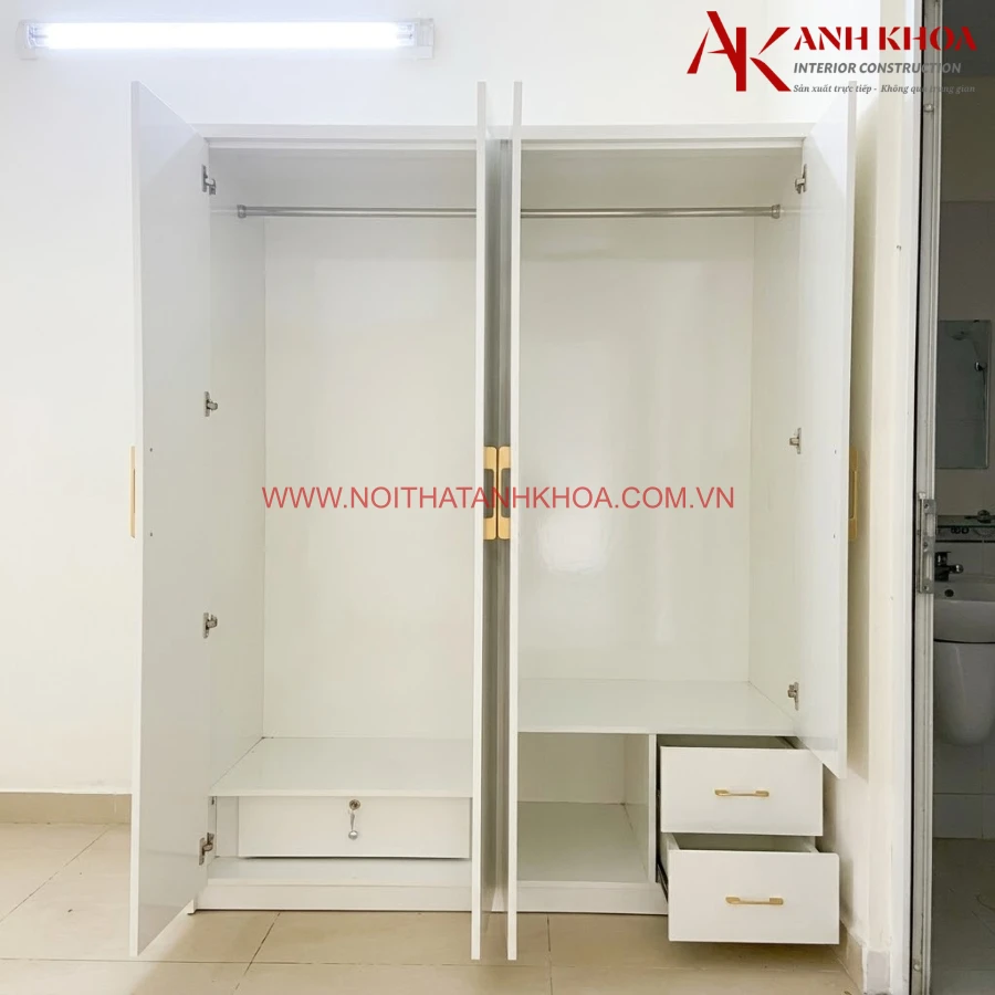 Tủ Quần Áo Giá Rẻ Gỗ Công Nghiệp Màu Vàng Phối Cánh Trắng