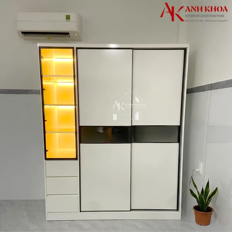 Tủ Quần Áo Gỗ Công Nghiệp Phối Điểm Nhấn Hiện Đại