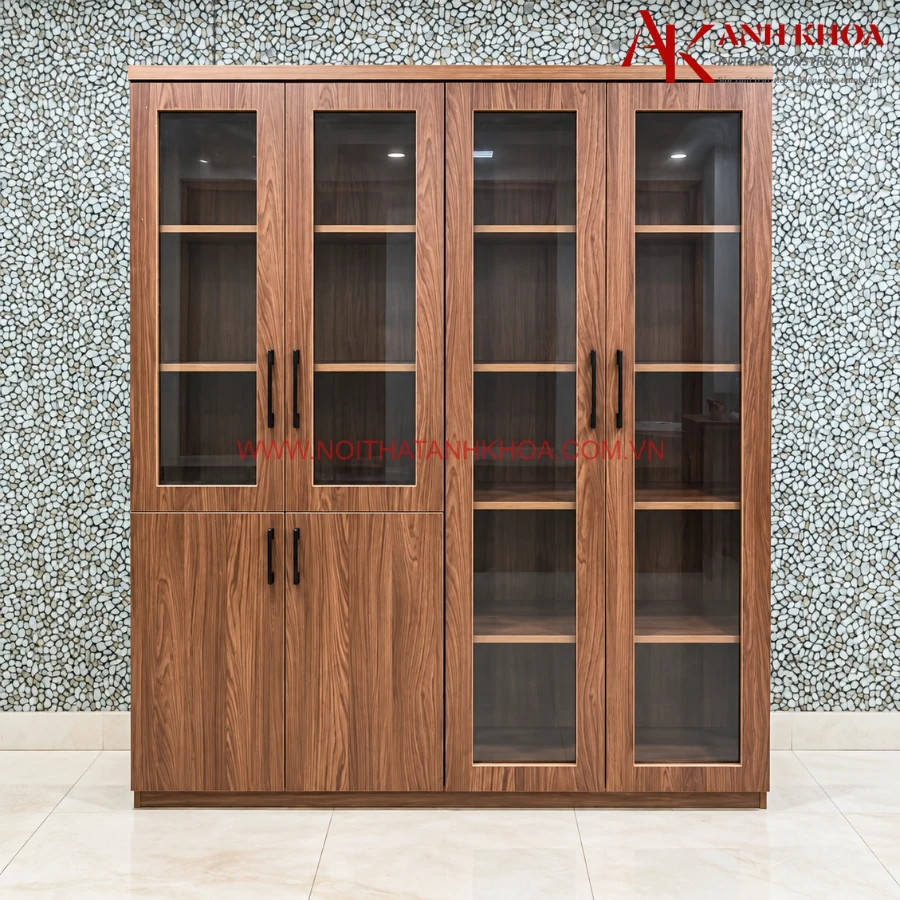 Tủ Đựng Tài Liệu Gỗ Công Nghiệp Kết Hợp Cánh Kính Đẹp Tiện Lợi