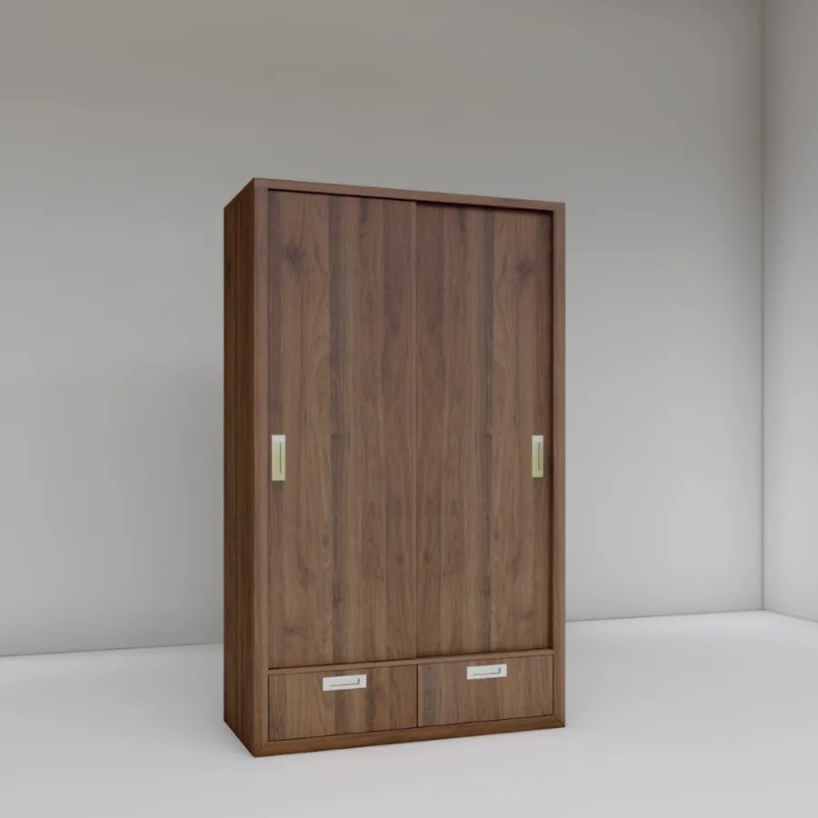 Tủ Quần Áo Cửa Lùa 2 Cánh Gỗ MDF Màu Óc Chó Giá Tốt
