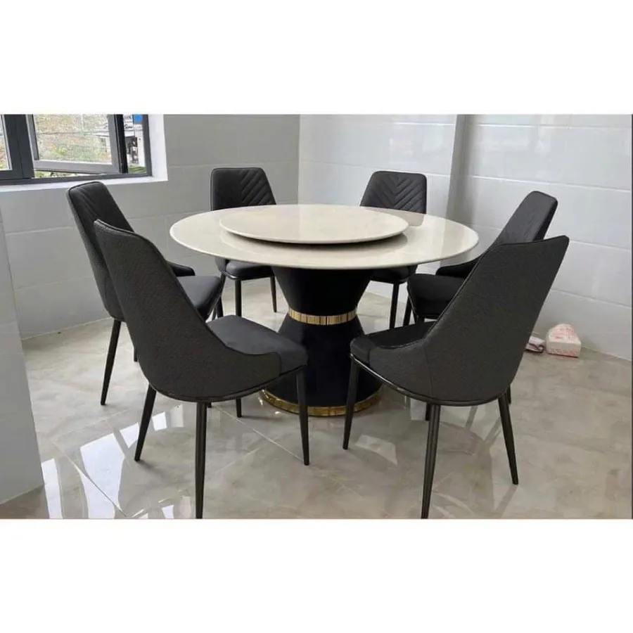 Bàn Ăn 6 Ghế Mặt Đá Tròn Xoay Hiện Đại