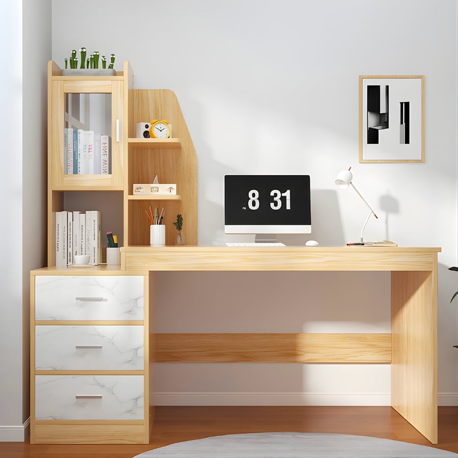 Bàn Làm Việc Kèm Kệ Sách Thiết Kế Tối Giản
