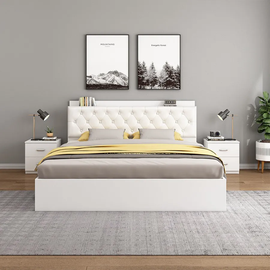 Giường Gỗ Ép Màu Trắng Cao Cấp Hiện Đại