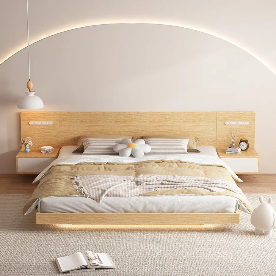 Giường Ngủ Bay Gỗ Công Nghiệp Có Đèn Led Cao Cấp