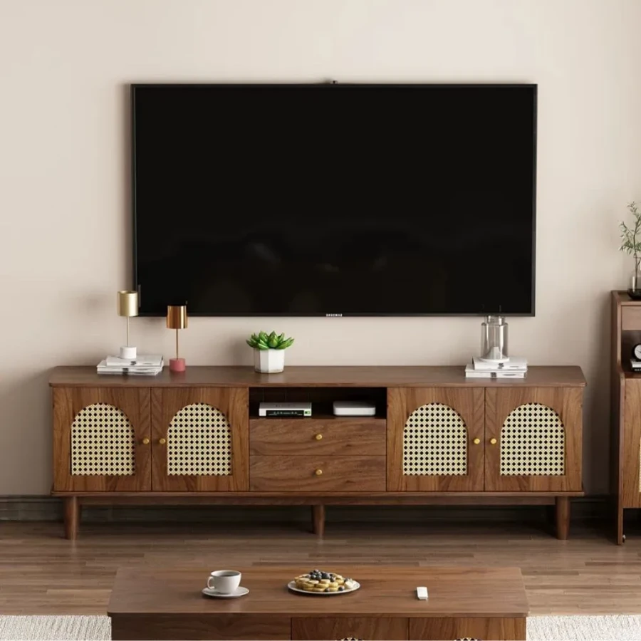 Kệ Tivi Màu Gỗ Phối Cánh Đan Mây