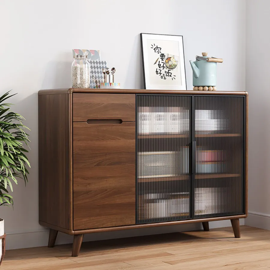 Tủ Bếp Đa Năng Màu Óc Chó Kết Hợp Cánh Kính