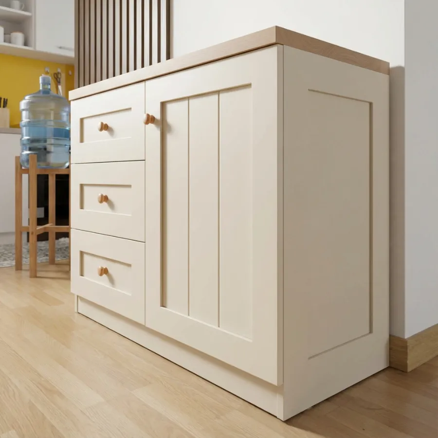 Tủ Chén Gỗ Công Nghiệp Màu Kem Đẹp Hiện Đại