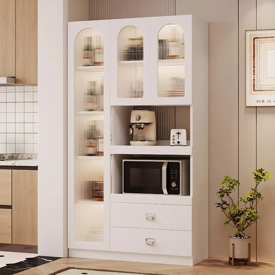 Tủ Chén Nhà Bếp Gỗ MDF Màu Trắng Phối Cánh Kính