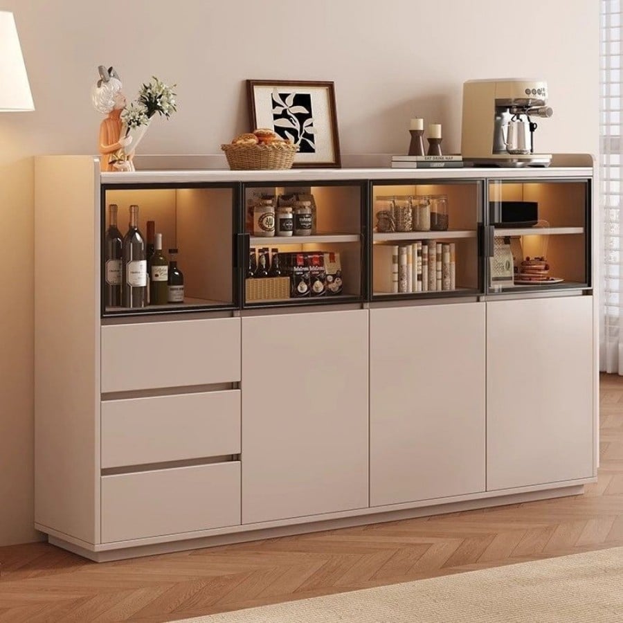 Tủ Để Nhà Bếp Gỗ MDF Phối Cánh kính