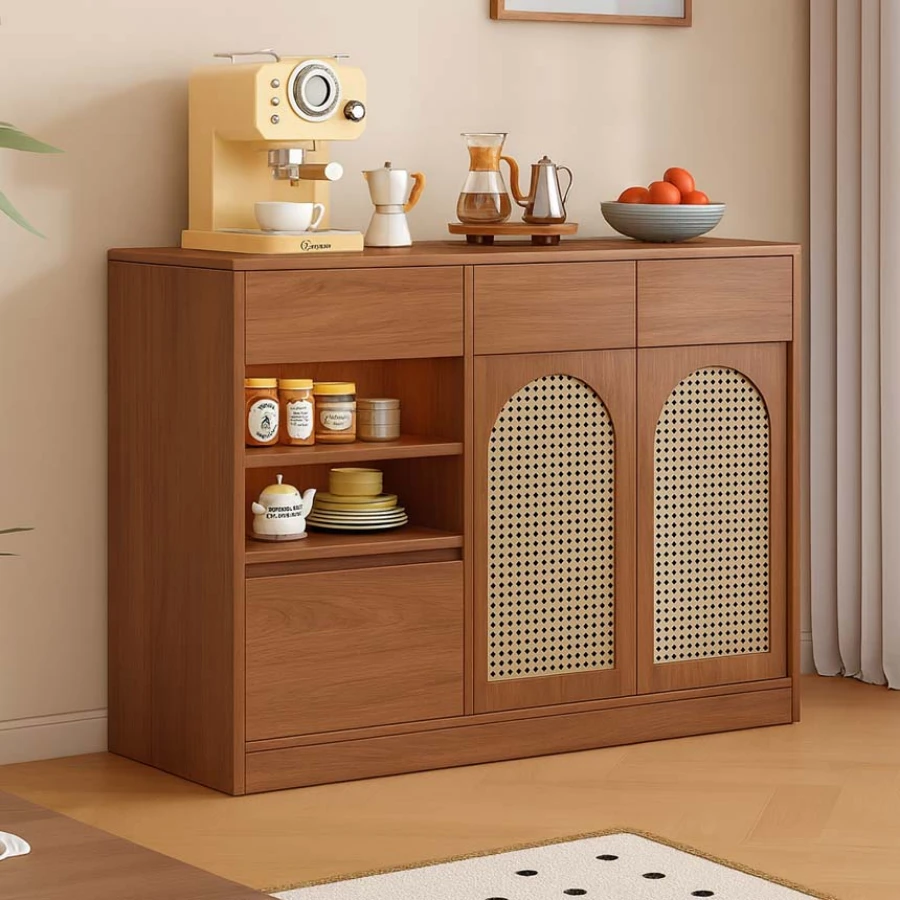 Tủ Đựng Đồ Khô Gỗ MDF Phối Cánh Đan Mây