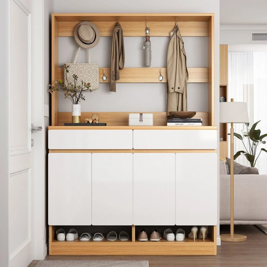 Tủ Giày Dép Gỗ MDF Kết Hợp Hệ Treo Đồ Thông Minh