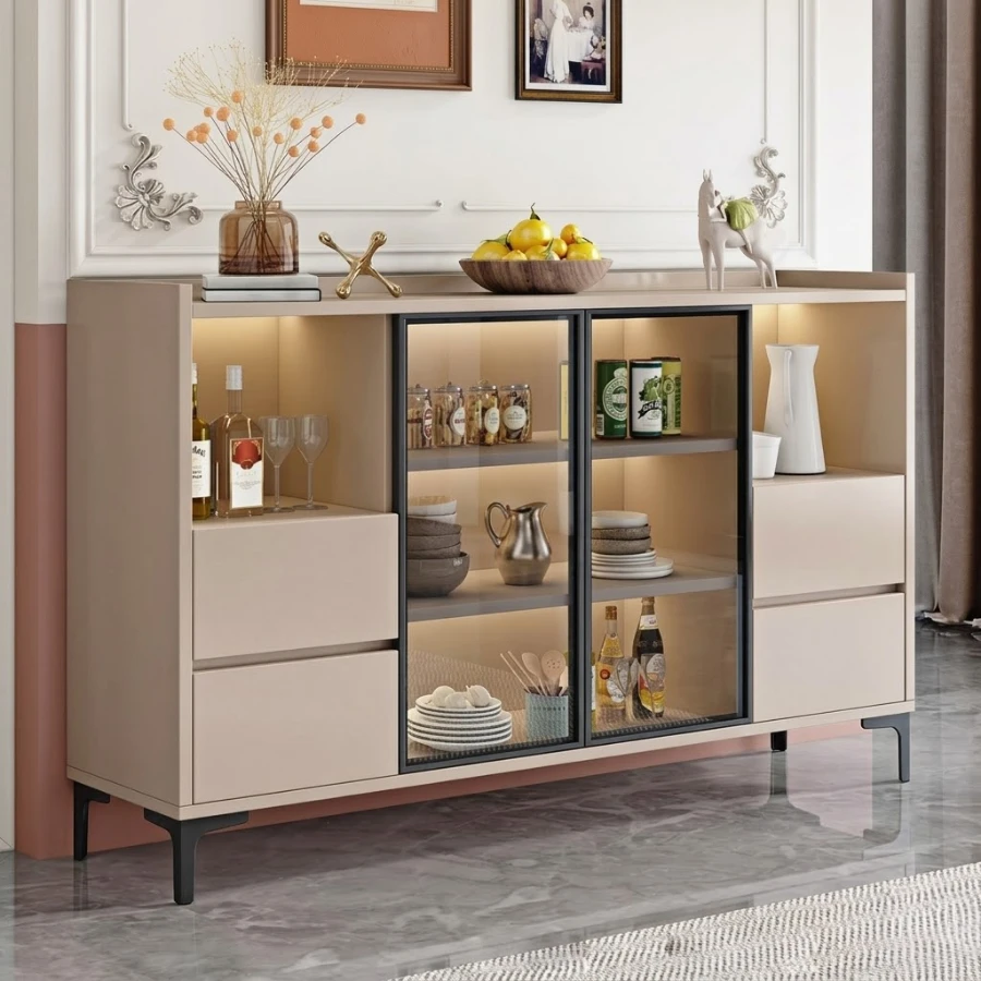 Tủ Kệ Nhà Bếp Cánh Kính Đẹp Hiện Đại