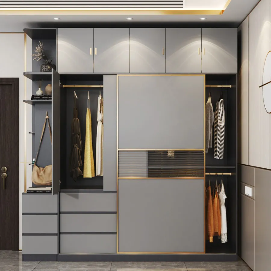 Tủ Quần Áo Gỗ Công Nghiệp Kết Hợp Cánh Kính Đẹp Hiện Đại