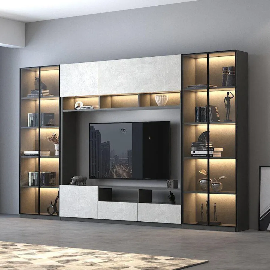 Tủ Tivi Phòng Khách Gỗ Công Nghiệp Kết Hợp Đèn Led Đẹp Hiện Đại