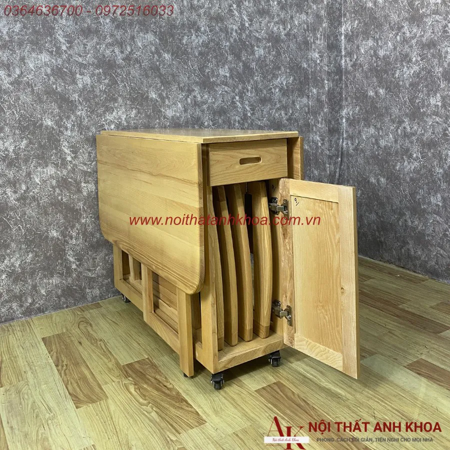 Bàn Ăn Gấp Gọn Thông Minh Gỗ Cao Su Tự Nhiên Màu Vàng Tiện Lợi Giá Rẻ