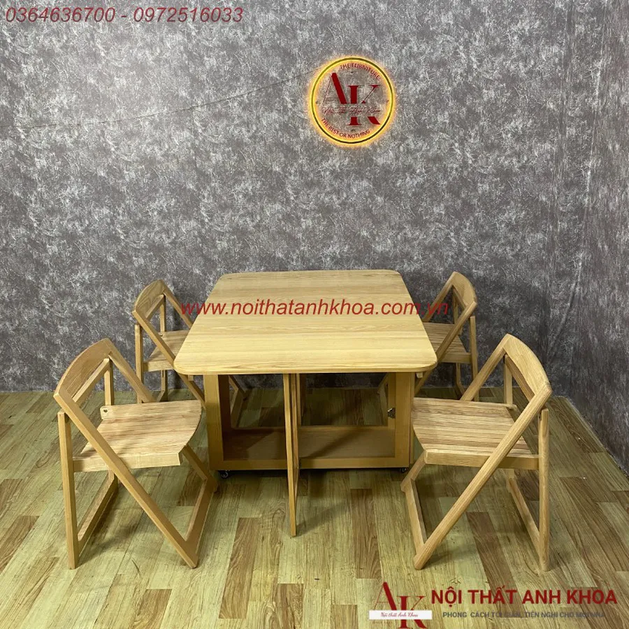 Bàn Ăn Gấp Gọn Thông Minh Gỗ Cao Su Tự Nhiên Màu Vàng Tiện Lợi Giá Rẻ